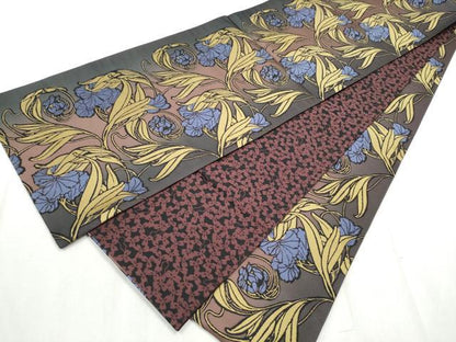 平和屋着物●両面　全通柄袋帯　花唐草文　ART Nouveau Designs　アールヌーボー　正絹　逸品　CABD5781hy