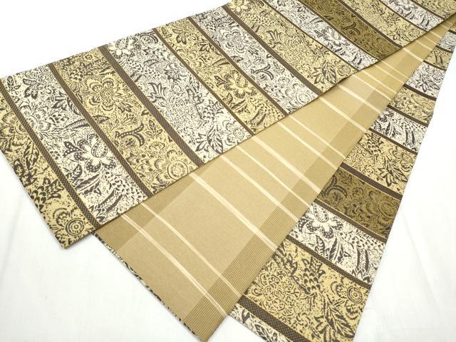 平和屋着物●両面　全通柄袋帯　横段更紗花文　金糸　正絹　逸品　CABD5782hy