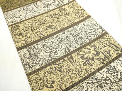 平和屋着物●両面　全通柄袋帯　横段更紗花文　金糸　正絹　逸品　CABD5782hy