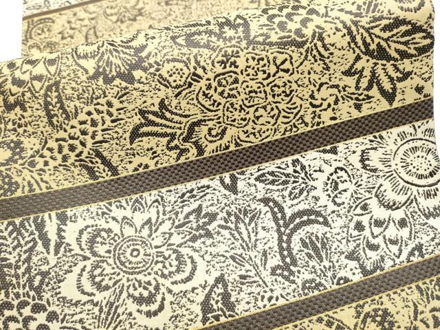 平和屋着物●両面　全通柄袋帯　横段更紗花文　金糸　正絹　逸品　CABD5782hy