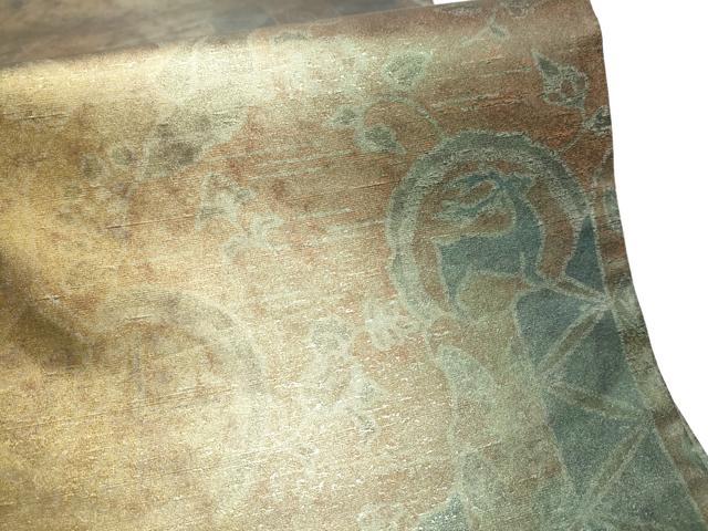 平和屋着物●石川県指定無形文化財　牛首紬　白山工房　手織り　全通柄袋帯　鹿　花唐草文　金彩　正絹　逸品　CABD5783hy