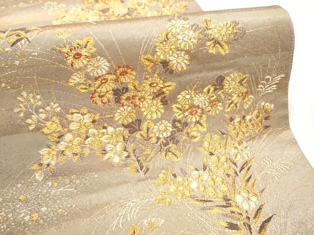 平和屋着物●西陣の名門　加納幸謹製　　六通柄袋帯　草花文　金糸　正絹　逸品　CABD5785hy