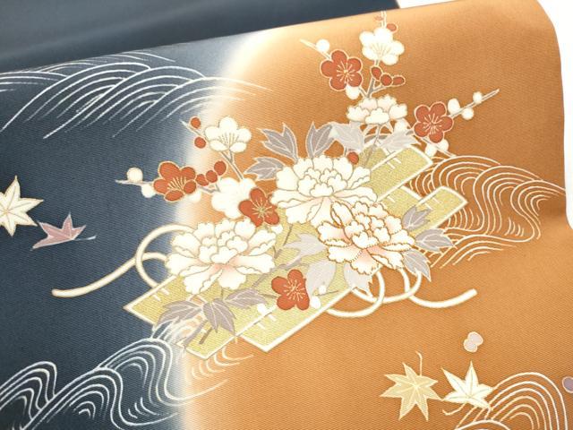 平和屋着物●塩瀬　太鼓柄袋帯　駒刺繍　花筏文　金彩　正絹　逸品　CABD5801hy