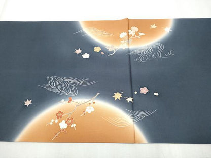 平和屋着物●塩瀬　太鼓柄袋帯　駒刺繍　花筏文　金彩　正絹　逸品　CABD5801hy