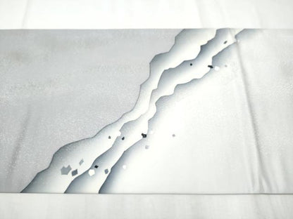 平和屋着物●両面　太鼓柄袋帯　道長箔散らし文　銀通し地　正絹　逸品　CABD5803hy