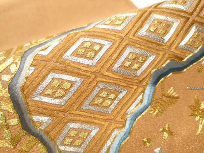 平和屋着物●西陣　川島織物　爪掻き本綴れ　太鼓柄袋帯　駒刺繍　総刺繍　流水吉祥文　金糸　正絹　逸品　CABD5804hy
