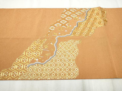 平和屋着物●西陣　川島織物　爪掻き本綴れ　太鼓柄袋帯　駒刺繍　総刺繍　流水吉祥文　金糸　正絹　逸品　CABD5804hy