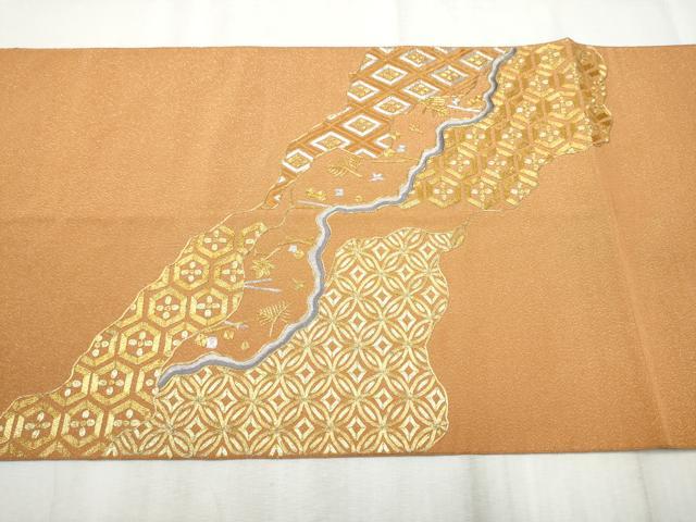平和屋着物●西陣　川島織物　爪掻き本綴れ　太鼓柄袋帯　駒刺繍　総刺繍　流水吉祥文　金糸　正絹　逸品　CABD5804hy