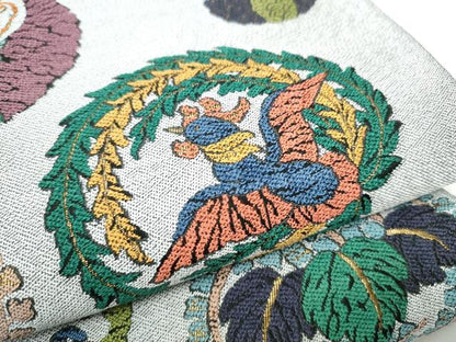 平和屋着物●六通柄袋帯　龍　花鳥丸文　金糸　正絹　逸品　CABD5808hy