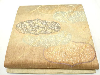 平和屋着物●名門　しょうざん　生紬　紙屋川伝承　絹漉貴　太鼓柄袋帯　流水花文　金糸　正絹　逸品　CABD5814hy
