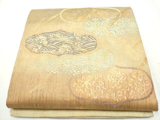 平和屋着物●名門　しょうざん　生紬　紙屋川伝承　絹漉貴　太鼓柄袋帯　流水花文　金糸　正絹　逸品　CABD5814hy
