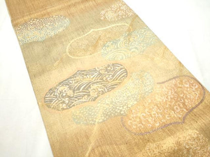 平和屋着物●名門　しょうざん　生紬　紙屋川伝承　絹漉貴　太鼓柄袋帯　流水花文　金糸　正絹　逸品　CABD5814hy