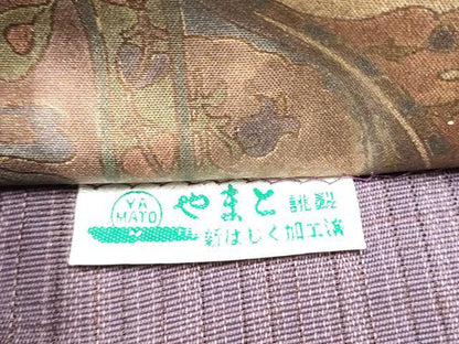 平和屋着物●両面　全通柄袋帯　紬地　更紗花文　金糸　やまと誂製　正絹　逸品　CABD5816hy
