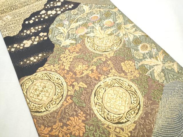 平和屋着物●六通柄袋帯　唐織　王朝裂取文様　金銀糸　正絹　逸品　CABD5817hy