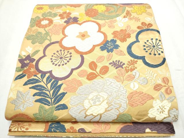 平和屋着物●ファッションデザイナー 花井幸子　六通柄袋帯　花唐織　舞花文　金糸　正絹　逸品　CABD5818hy