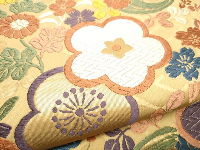 平和屋着物●ファッションデザイナー 花井幸子　六通柄袋帯　花唐織　舞花文　金糸　正絹　逸品　CABD5818hy