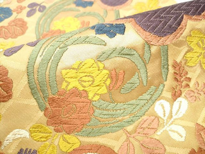平和屋着物●ファッションデザイナー 花井幸子　六通柄袋帯　花唐織　舞花文　金糸　正絹　逸品　CABD5818hy