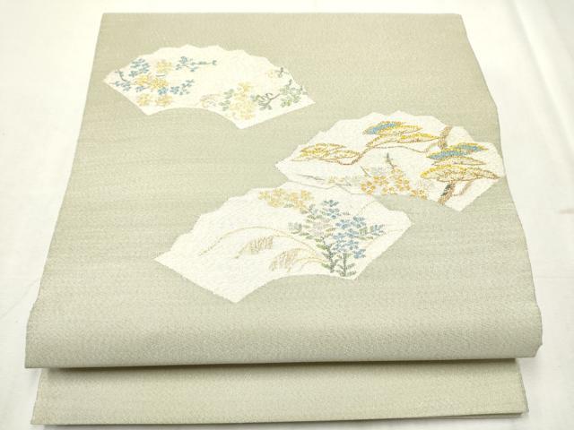 平和屋着物●爪掻き本綴れ　太鼓柄袋帯　地紙枝花文　金銀糸　正絹　逸品　CABD5822hy