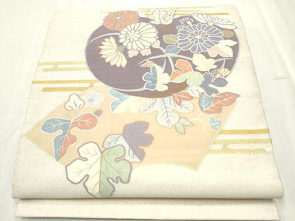 平和屋着物●爪掻き本綴れ　太鼓柄袋帯　地紙草花文　金糸　正絹　逸品　CABD5823hy
