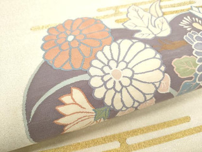 平和屋着物●爪掻き本綴れ　太鼓柄袋帯　地紙草花文　金糸　正絹　逸品　CABD5823hy