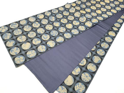 平和屋着物●全通柄袋帯　草花丸文　金通し地　正絹　逸品　CABD5826hy