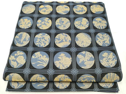 平和屋着物●全通柄袋帯　草花丸文　金通し地　正絹　逸品　CABD5826hy