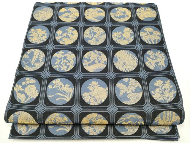 平和屋着物●全通柄袋帯　草花丸文　金通し地　正絹　逸品　CABD5826hy