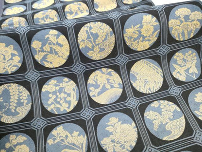 平和屋着物●全通柄袋帯　草花丸文　金通し地　正絹　逸品　CABD5826hy