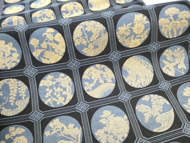 平和屋着物●全通柄袋帯　草花丸文　金通し地　正絹　逸品　CABD5826hy
