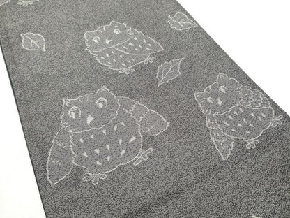 平和屋着物●両面　六通柄袋帯　斜線文　フクロウ　正絹　逸品　CABD5828hy
