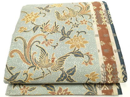 平和屋着物●六通柄袋帯　鳳凰更紗花文　金糸　正絹　逸品　CABD5829hy