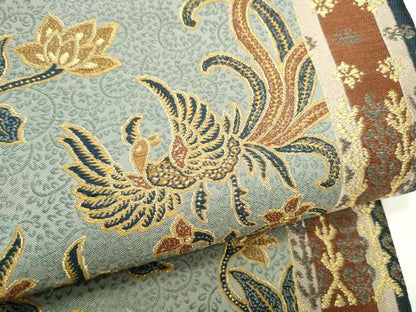 平和屋着物●六通柄袋帯　鳳凰更紗花文　金糸　正絹　逸品　CABD5829hy