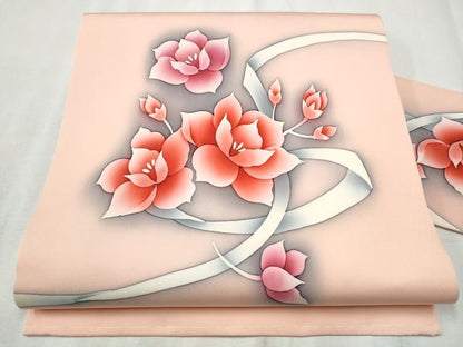 平和屋着物▼塩瀬　九寸名古屋帯　ろうけつ染　舞花文　正絹　逸品　CABD5831hy