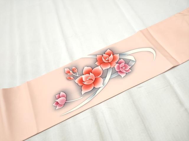 平和屋着物▼塩瀬　九寸名古屋帯　ろうけつ染　舞花文　正絹　逸品　CABD5831hy