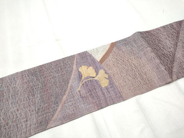 平和屋着物▽九寸名古屋帯　スリーシーズン　春夏秋　櫛織　枝花文　金糸　正絹　逸品　CABD5835hy