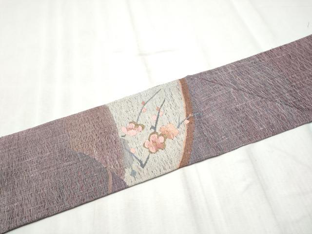 平和屋着物▽九寸名古屋帯　スリーシーズン　春夏秋　櫛織　枝花文　金糸　正絹　逸品　CABD5835hy