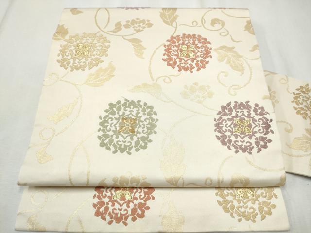 平和屋着物●九寸名古屋帯　唐織　花唐草文　金糸　正絹　逸品　CABD5838hy