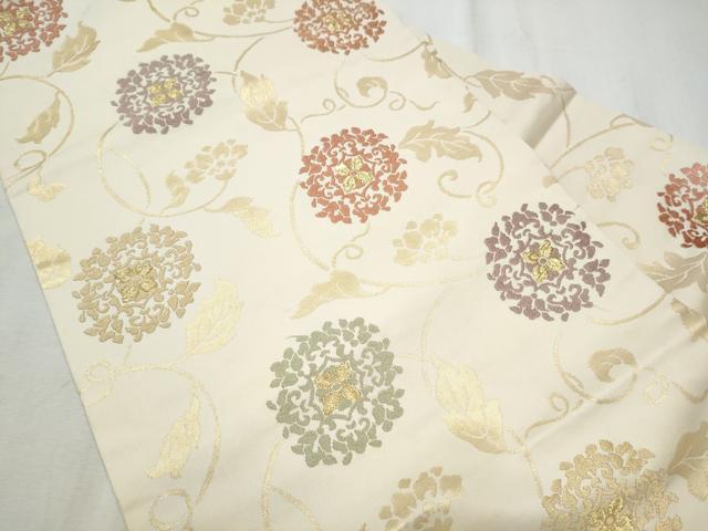平和屋着物●九寸名古屋帯　唐織　花唐草文　金糸　正絹　逸品　CABD5838hy