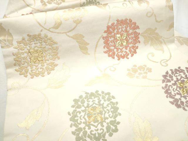 平和屋着物●九寸名古屋帯　唐織　花唐草文　金糸　正絹　逸品　CABD5838hy
