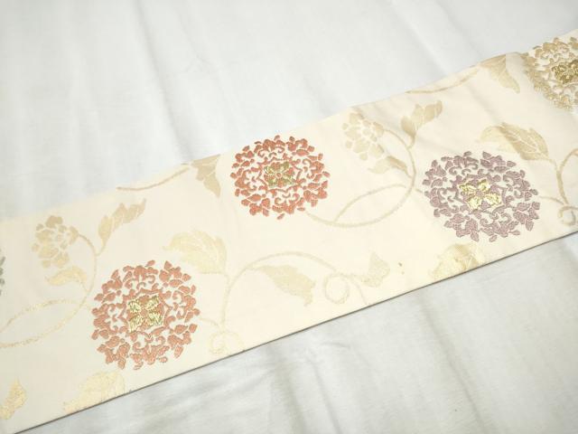 平和屋着物●九寸名古屋帯　唐織　花唐草文　金糸　正絹　逸品　CABD5838hy