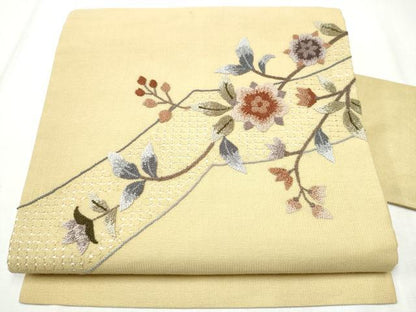 平和屋着物●中国三大刺繍　スワトウ相良刺繍　総刺繍　九寸名古屋帯　枝花文　正絹　逸品　CABD5839hy