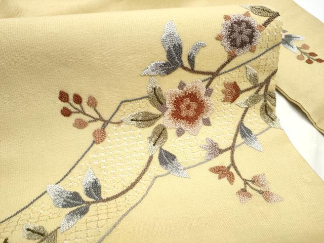 平和屋着物●中国三大刺繍　スワトウ相良刺繍　総刺繍　九寸名古屋帯　枝花文　正絹　逸品　CABD5839hy