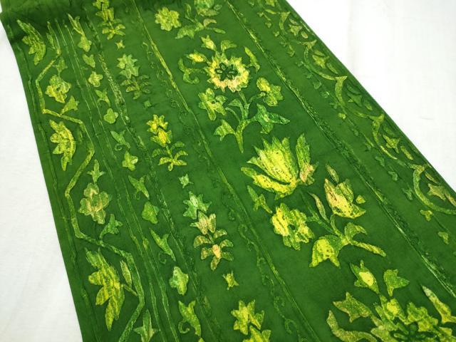 平和屋着物●九寸開き名古屋帯　作家物　ろうけつ染　ふくれ織　更紗枝花文　正絹　逸品　CABD5841hy