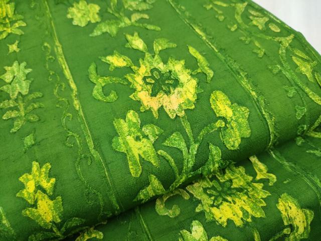 平和屋着物●九寸開き名古屋帯　作家物　ろうけつ染　ふくれ織　更紗枝花文　正絹　逸品　CABD5841hy