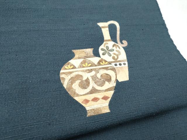 平和屋着物●蓑虫工芸作家　田尾笛秋　八寸名古屋帯　蓑虫　陶器花文　金彩　正絹　逸品　CABD5842hy