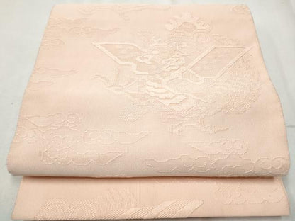 平和屋着物●八寸名古屋帯　手おりつづれ　鳳凰文　色無地　水柿色　正絹　逸品　CABD5843hy
