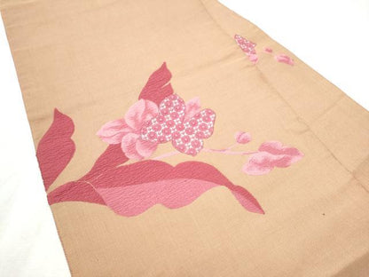 平和屋着物●八寸名古屋帯　ドロンワーク　草花文　正絹　逸品　CABD5845hy