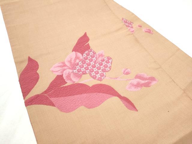 平和屋着物●八寸名古屋帯　ドロンワーク　草花文　正絹　逸品　CABD5845hy