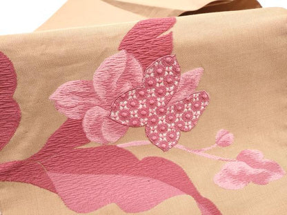 平和屋着物●八寸名古屋帯　ドロンワーク　草花文　正絹　逸品　CABD5845hy