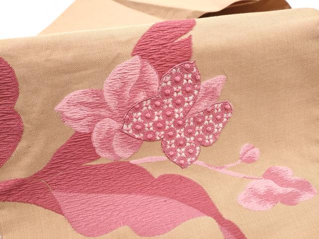 平和屋着物●八寸名古屋帯　ドロンワーク　草花文　正絹　逸品　CABD5845hy